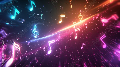 Colorful background adorned with vibrant musical notes for a striking visual display