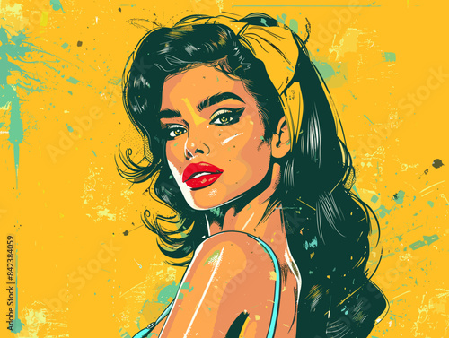 beautiful woman, retro style pop art pin up, flat vector illustration