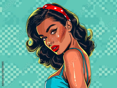beautiful woman, retro style pop art pin up, flat vector illustration