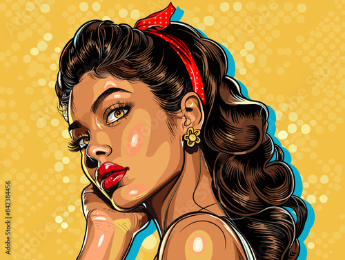 beautiful woman, retro style pop art pin up, flat vector illustration