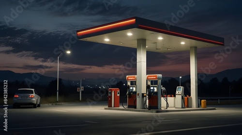 Gas station petrol station on a road at dusk.generative.ai
