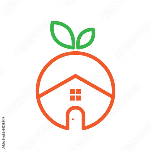 house logo orange fruit line art vector icon symbol minimalist design