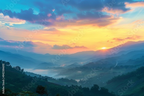 Misty Mountain Range at Sunrise © ZeeZaa