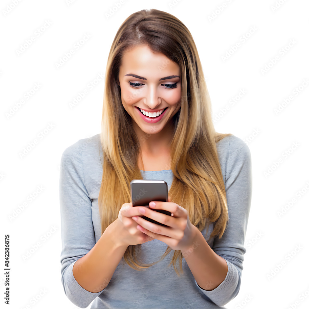 happy young woman using smart phone transparent background happy young woman using smart phone transparent background