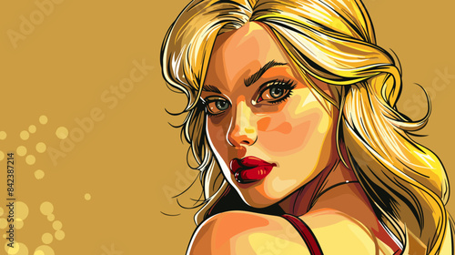 Beautiful blonde woman vector illustration in retro style pin up pop art