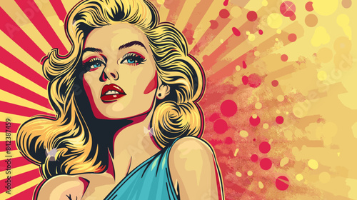 Beautiful blonde woman vector illustration in retro style pin up pop art
