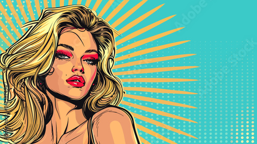 Beautiful blonde woman vector illustration in retro style pin up pop art