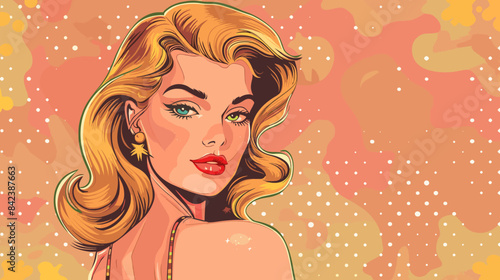 Beautiful blonde woman vector illustration in retro style pin up pop art