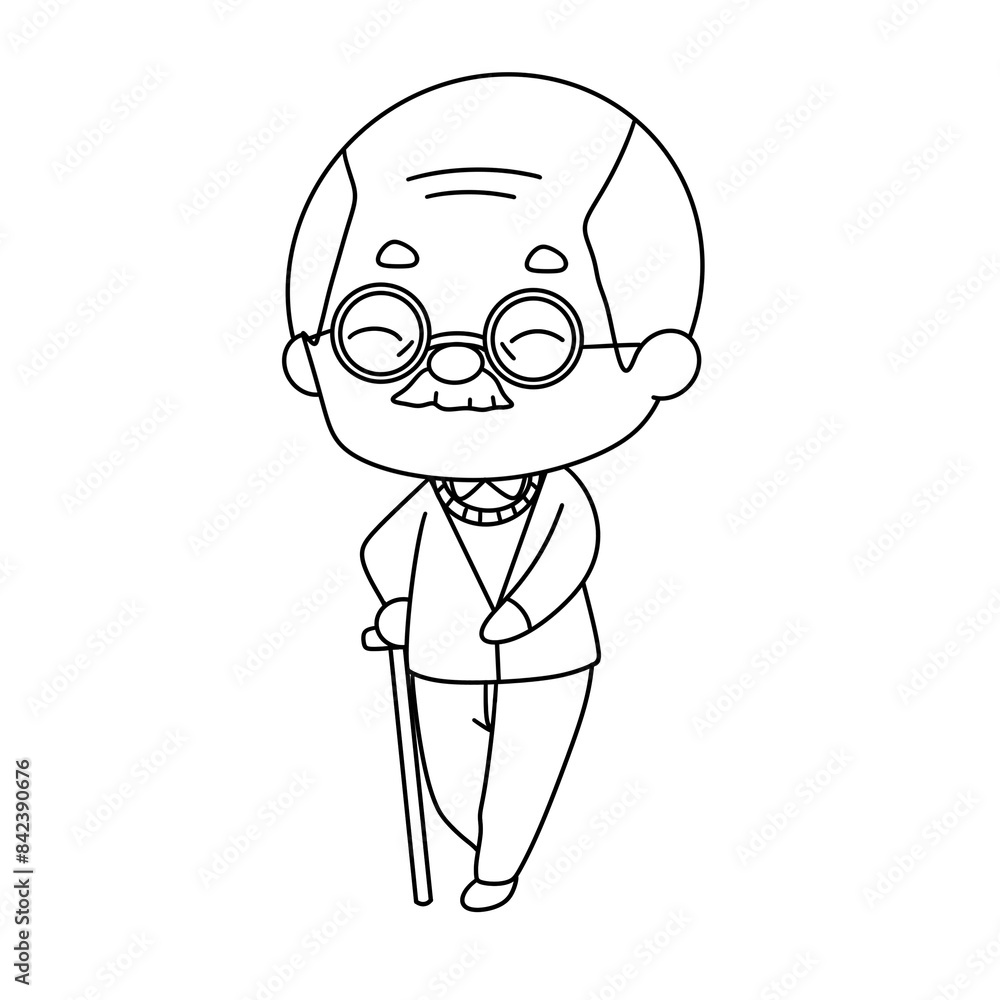 An old man with glasses and a cane is walking An old man with glasses and a cane is walking