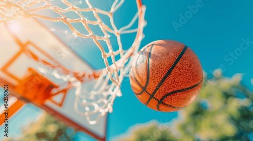 Wallpaper Mural Close up of basketball in net on urban street, sports equipment on city pavement Torontodigital.ca