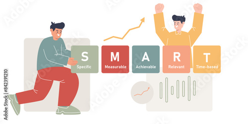 SMART goals specific measurable objective setup coworker illustration colorful soft abbreviation