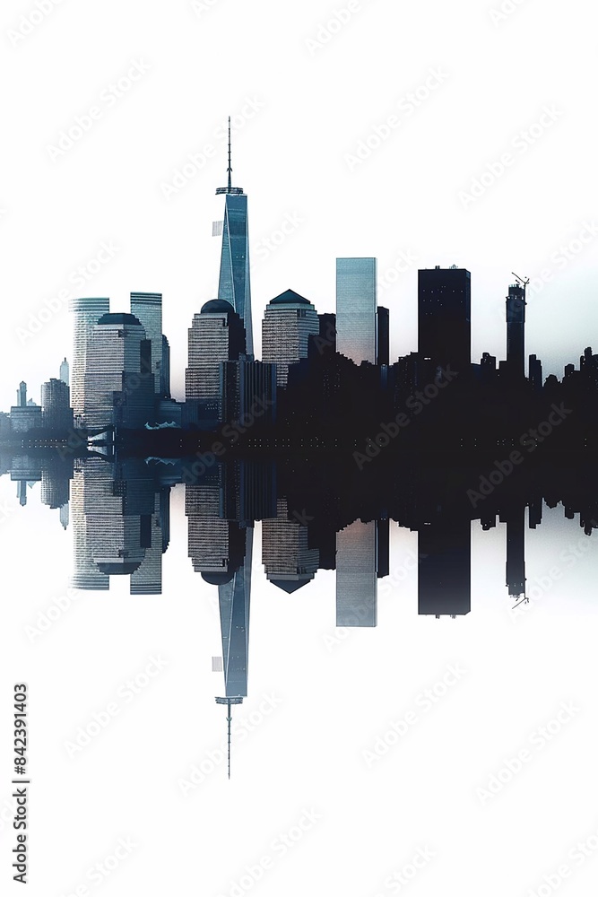 Obraz premium New York skyline featuring twin towers, 911 Patriot Day commemoration, white background