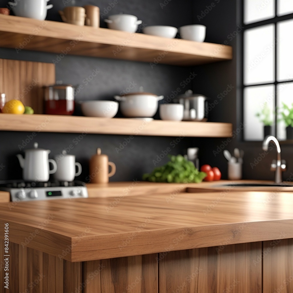 Luxurious wooden tables and chairs create a warm atmosphere in a spacious kitchen with large windows Luxurious wooden tables and chairs create a warm atmosphere in a spacious kitchen with large windows