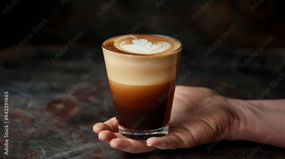 Product photo of nitro cold brew coffee, on wooden table top surface, isolated on white background. studio lighting.
Product photo of nitro cold brew coffee, on wooden table top surface, isolated on white background. studio lighting.