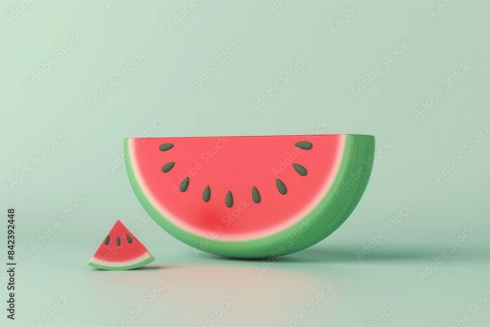 Watermelon fruit design, flat design, side view, picnic theme, 3D render, Complementary Color Scheme Watermelon fruit design, flat design, side view, picnic theme, 3D render, Complementary Color Scheme