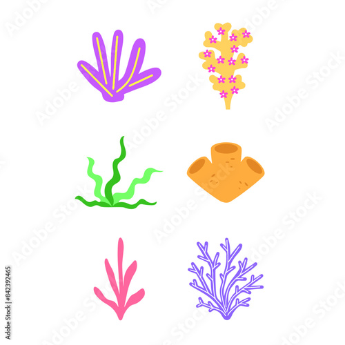 Marine day, leaf coral sea cartoon .Digital art illustration