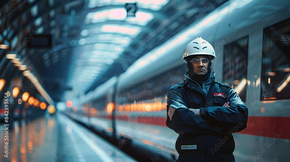 Train Station Security Guard Night Shift Professional Uniform Helmet Safety Train Station Security Guard Night Shift Professional Uniform Helmet Safety