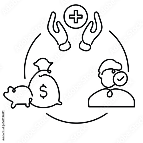 Depict medical savings with an icon representing a Health Savings Account (HSA), symbolizing tax-advantaged savings for medical expenses.