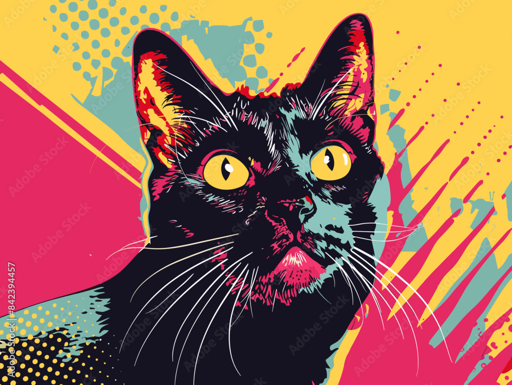 Black Cat Pop Art Vector Flat Illustration Black Cat Pop Art Vector Flat Illustration