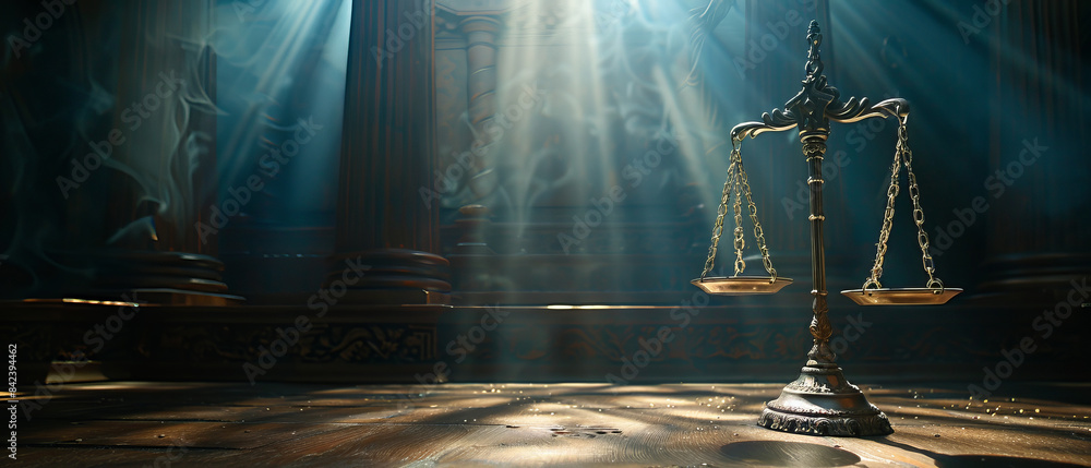 Fototapeta premium Gavel and scales of justice in a dramatic lighting setup