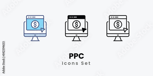 PPC icons vector set stock illustration.