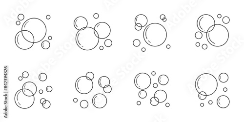 Set of soap bubbles icons in doodle style. Hand drawn vector illustration on white background