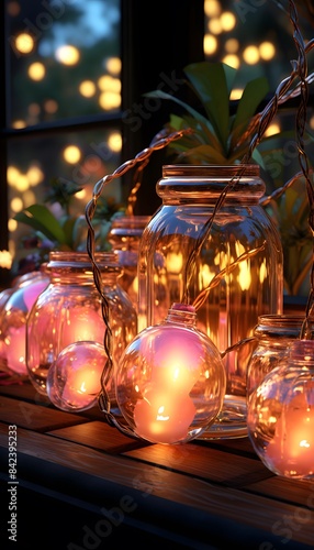 Glowing christmas lights in glass vases with pineapples