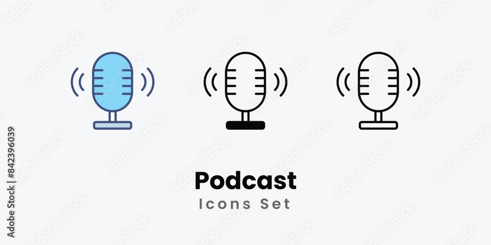 Podcast icons vector set stock illustration. Podcast icons vector set stock illustration.