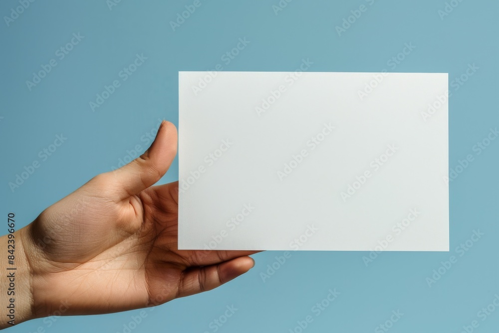Blank paper mockup on hand created with generative AI Blank paper mockup on hand created with generative AI