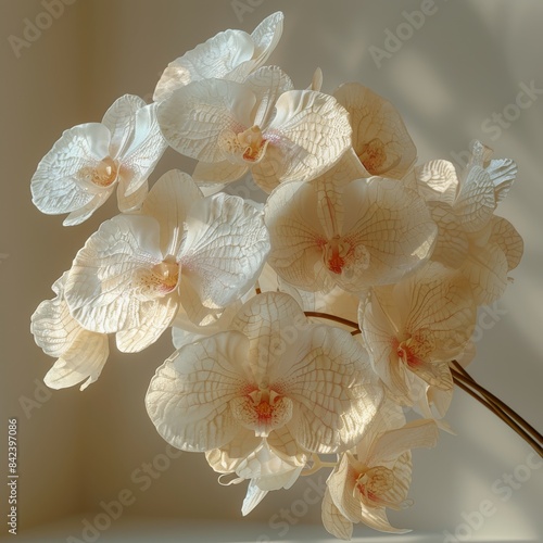 Exotic Elegance - Vanda Orchid Bouquet on White Background, Realistic 8k HD Photography with Soft Light and Shadow