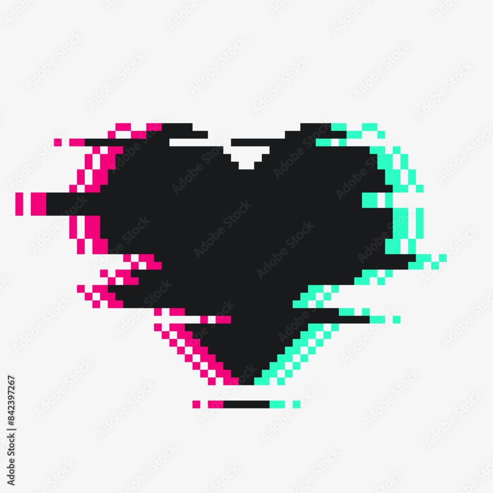 Fototapeta premium Glitched Pixelated Heart Symbol with Pink and Cyan Color Leak 