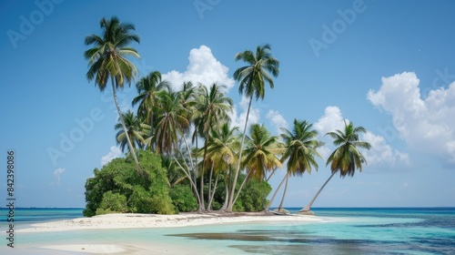 Paradise beach of a tropical island  palm trees