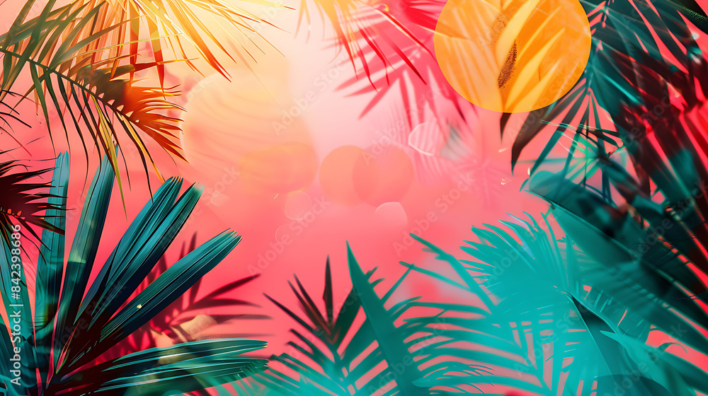 modern tropical background with stylized palm leaves and geometric patterns, using vibrant colors and clean lines to create a contemporary feel modern tropical background with stylized palm leaves and geometric patterns, using vibrant colors and clean lines to create a contemporary feel