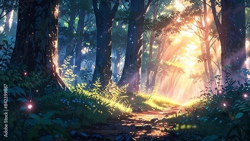 sun shining through trees