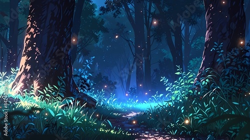 Firefly in the night forest 