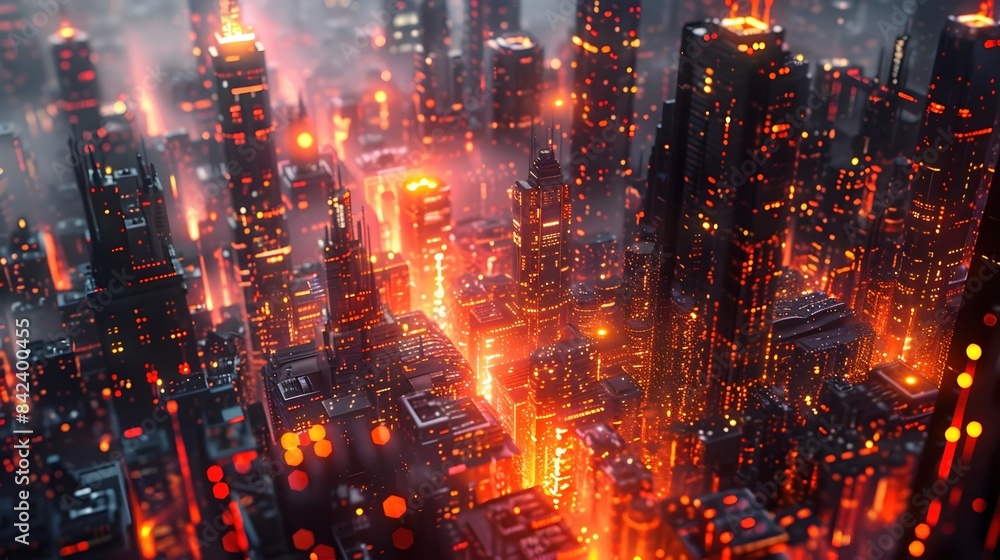 Fototapeta premium Cinematic Data-Driven Futuristic Cityscape with Dramatic Lighting and Technological Artifacts