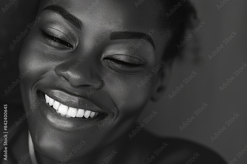 A portrait of a happy woman with her eyes shut, conveying a sense of contentment and joy A portrait of a happy woman with her eyes shut, conveying a sense of contentment and joy
