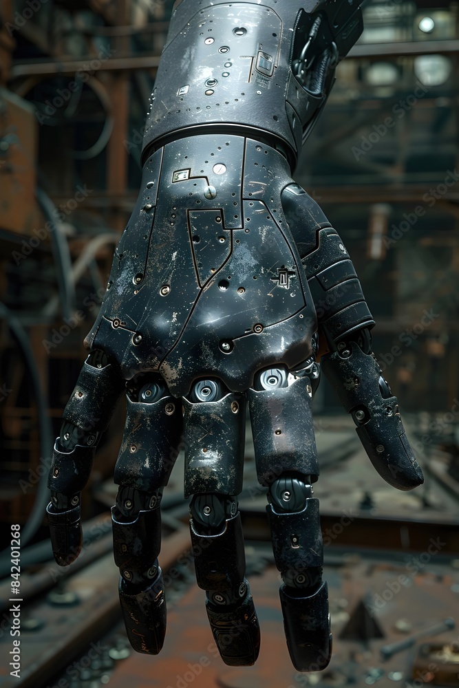 Futuristic Prosthetic Hand with Advanced Tactile Feedback and Precise Control in Derelict Industrial Setting Futuristic Prosthetic Hand with Advanced Tactile Feedback and Precise Control in Derelict Industrial Setting