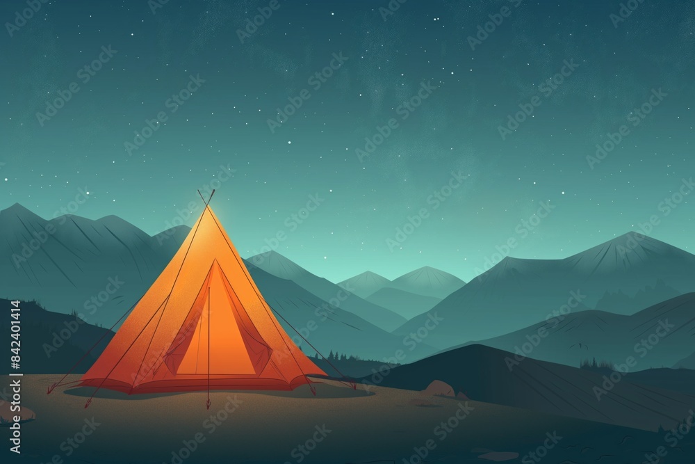 Starry night over a lone tent amidst distant mountains Starry night over a lone tent amidst distant mountains