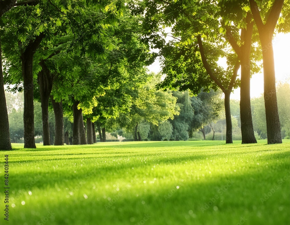 Focused view of vibrant green lawn with trees blurred in sunny backdrop. Concept Outdoor Photoshoot, Vibrant Lawn, Sunny Backdrop, Trees, Focused View Focused view of vibrant green lawn with trees blurred in sunny backdrop. Concept Outdoor Photoshoot, Vibrant Lawn, Sunny Backdrop, Trees, Focused View