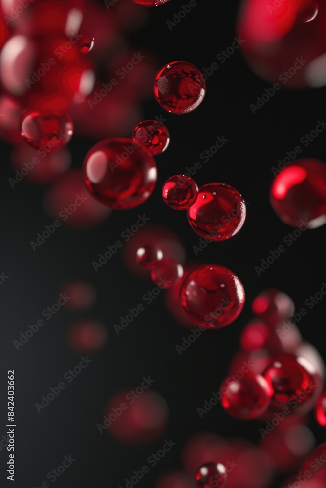 A collection of red bubbles suspended in mid-air A collection of red bubbles suspended in mid-air
