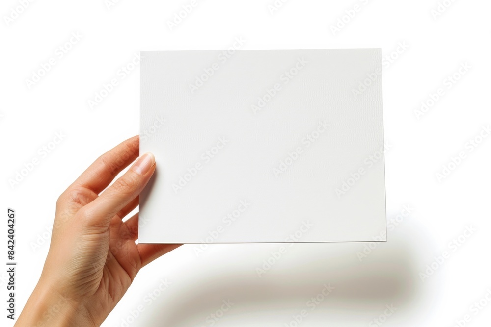 Blank paper mockup on hand created with generative AI Blank paper mockup on hand created with generative AI
