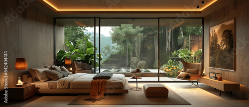 Minimalist bedroom with luxury furnishings and calming atmosphere