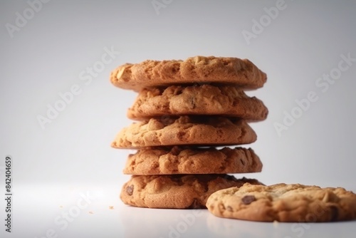 Stack of cookies on a white background Studio  photography Dessert and snack concept Front view © notarobotyet