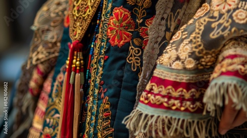 Close-up of a Greek womanâ€™s intricate embroidery on a traditional costume, showcasing detailed craftsmanship --ar 16:9 Job ID: d18c6ccd-ace6-42db-a769-7b5735731d5e photo