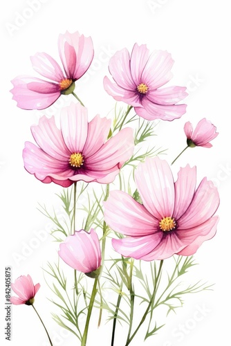 cosmos themed frame or border for photos . delicate pink and white flowers. watercolor illustration,  white color background. © JR BEE
