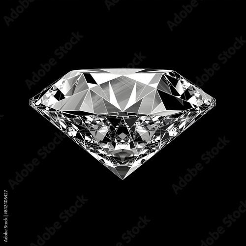 White diamond with sharp facets, highlighting its clarity and precision against a dark background.