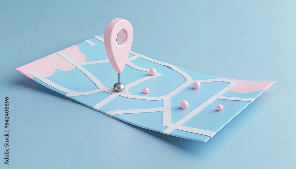 Fototapeta premium A map with a pink and blue background and a pink and blue pin on it