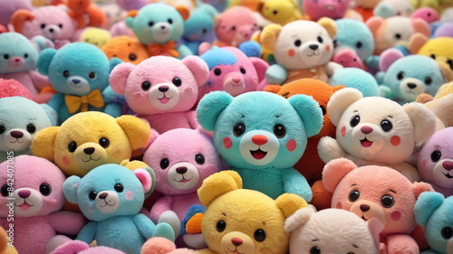 Exploring the enchanting world of cheerful plush toys, where softness meets joy in a symphony of colors and cuddles, Generative AI © 4K_Heaven