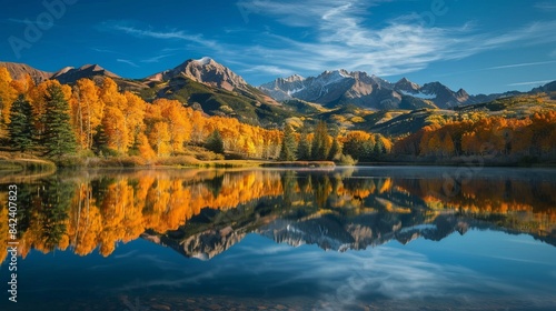Serene Autumn Lake with Mountain Reflection © Studios